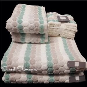 8pc Soho Living Bath Hand Washcloth Towel Set Striped Dot Sea Foam Green Gray